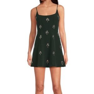 Gianni Bini Mika Crepe Square Neck Sleeveless Jewel A-Line Dress - Emerald Green